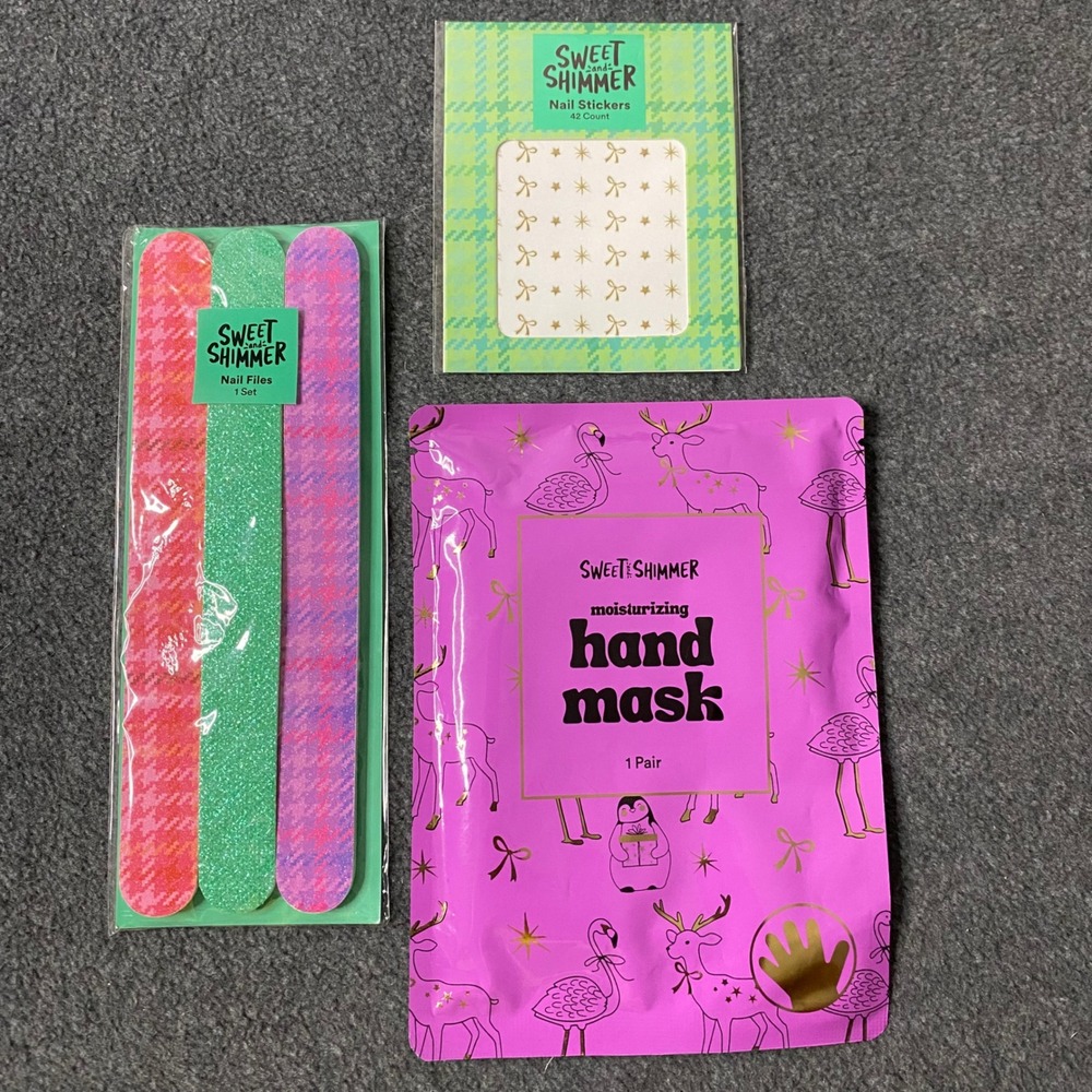 Ulta Sweet & Shimmer Nail Files Stickers & Hand Mask Set Beauty Spa Women New